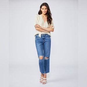 PAIGE Womens Noella Straight High Rise Straight Leg in Sledge Destructed Jeans